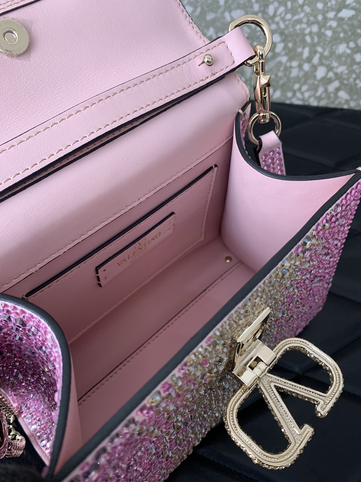 Valentino Garavani Vsling Mini Handbag Entirely Covered in Pink Rhinestones 